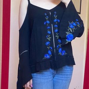 American Eagle Floral Embroidered Shoulder Top